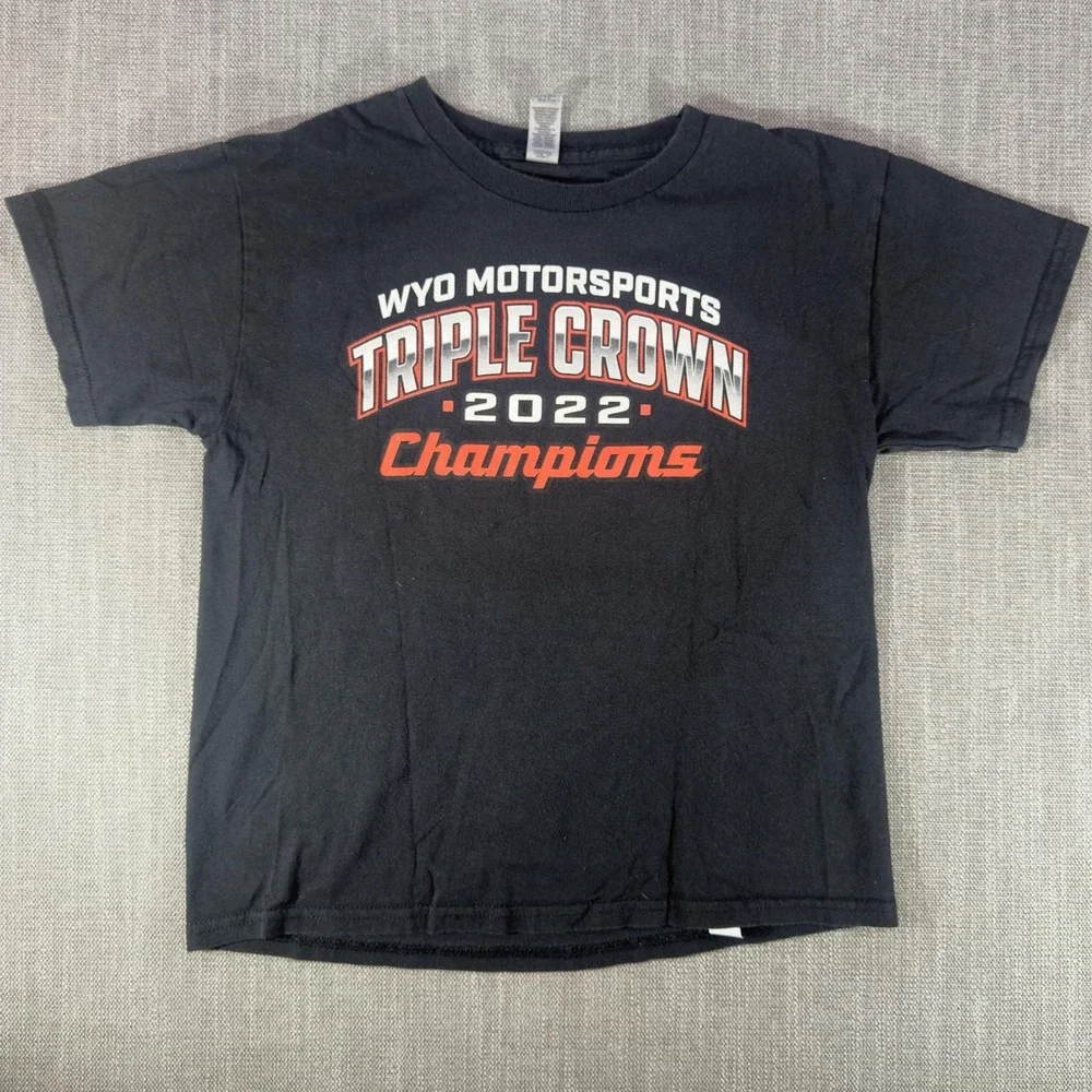 WYO Motorsports Triple Crown Shirt Youth Medium Black 2022 Graphic Tee Racing